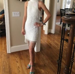 White Beaded Fringe Dress 0